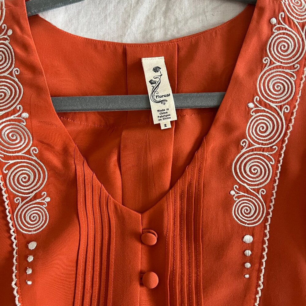 Anthropologie Floreat Embroidered Puff Sleeve Blouse | Size 2 - Picture 3 of 3